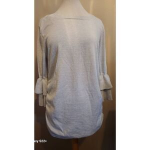 T67 Pina Rossi Maternity sweater White Silver Sparkly thread ruching bell sleeve